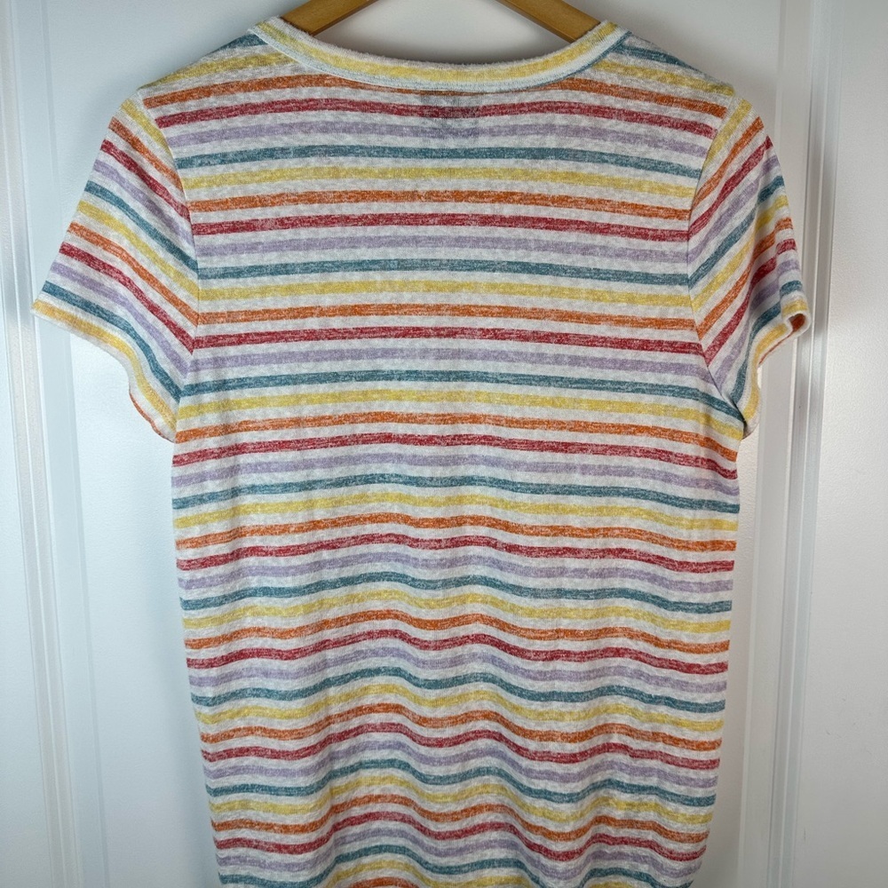 Bobeau Rainbow Stripe Tie Hem Tee Short Sleeve Top Size Medium - Picture 6 of 7